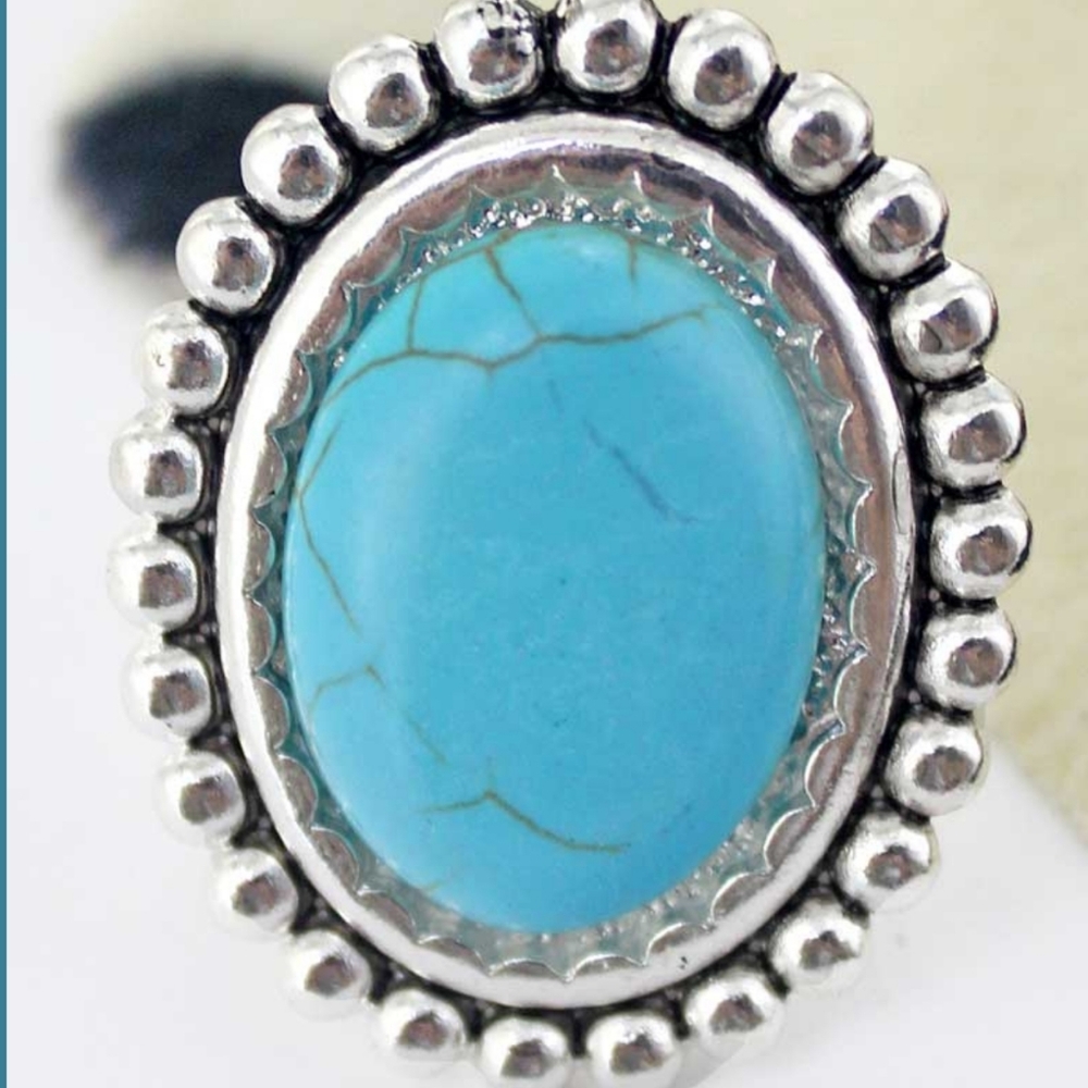 Free Spirit Boho Native South Western People Faux Turquoise Oval Beaded Ring nwt - Picture 6 of 15
